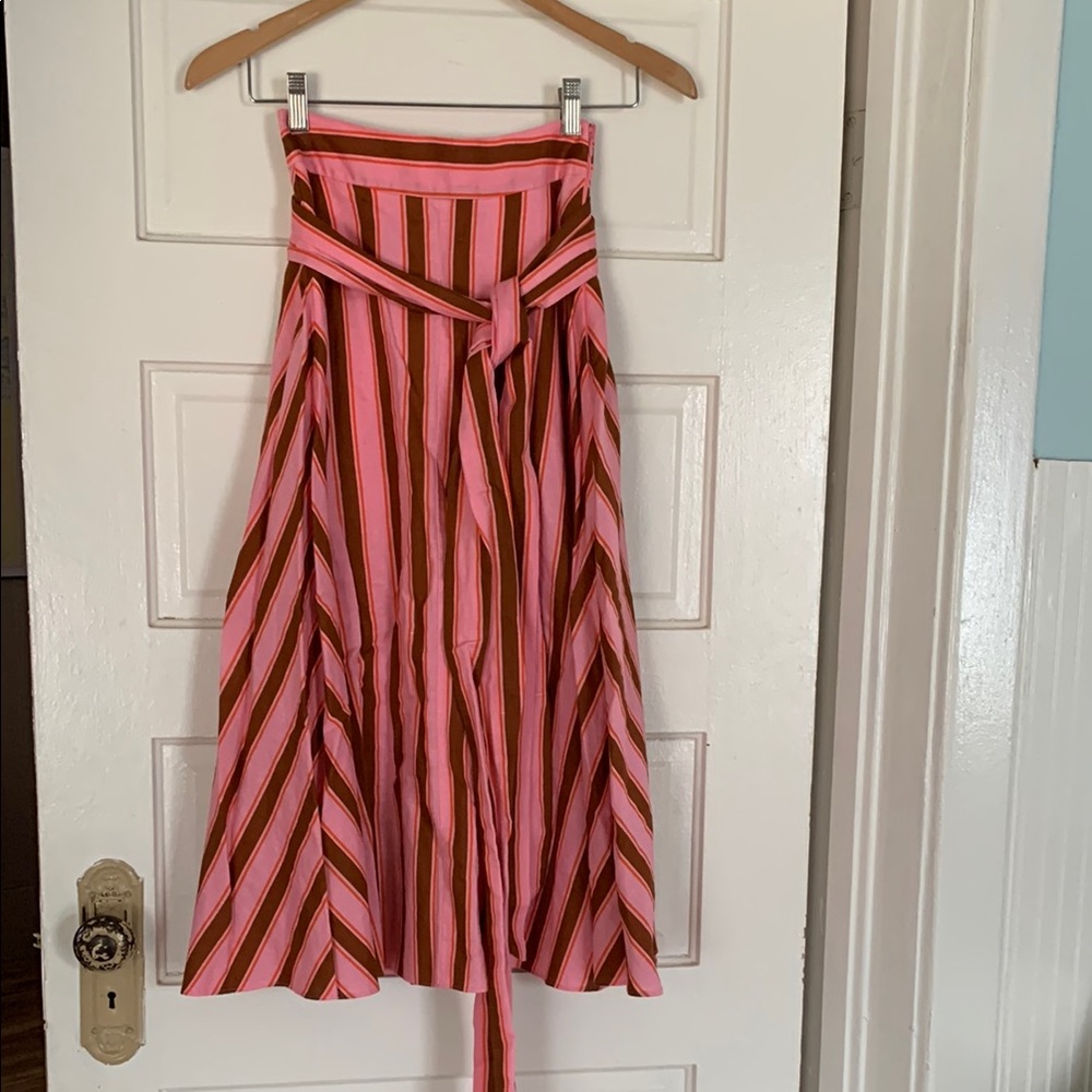 Kate Spade Pink and Brown A-Line Midi Skirt with Tie Front